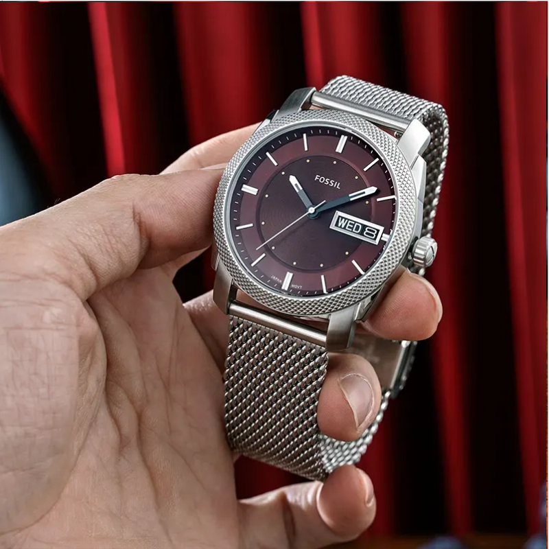 Fossil Machine Three Hand Brown Dial Mesh Men's Watch